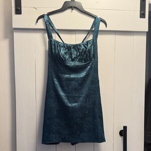 LulusTeal Green Jacquard Dress size XL Dance Party Formal Shirred Top Corset